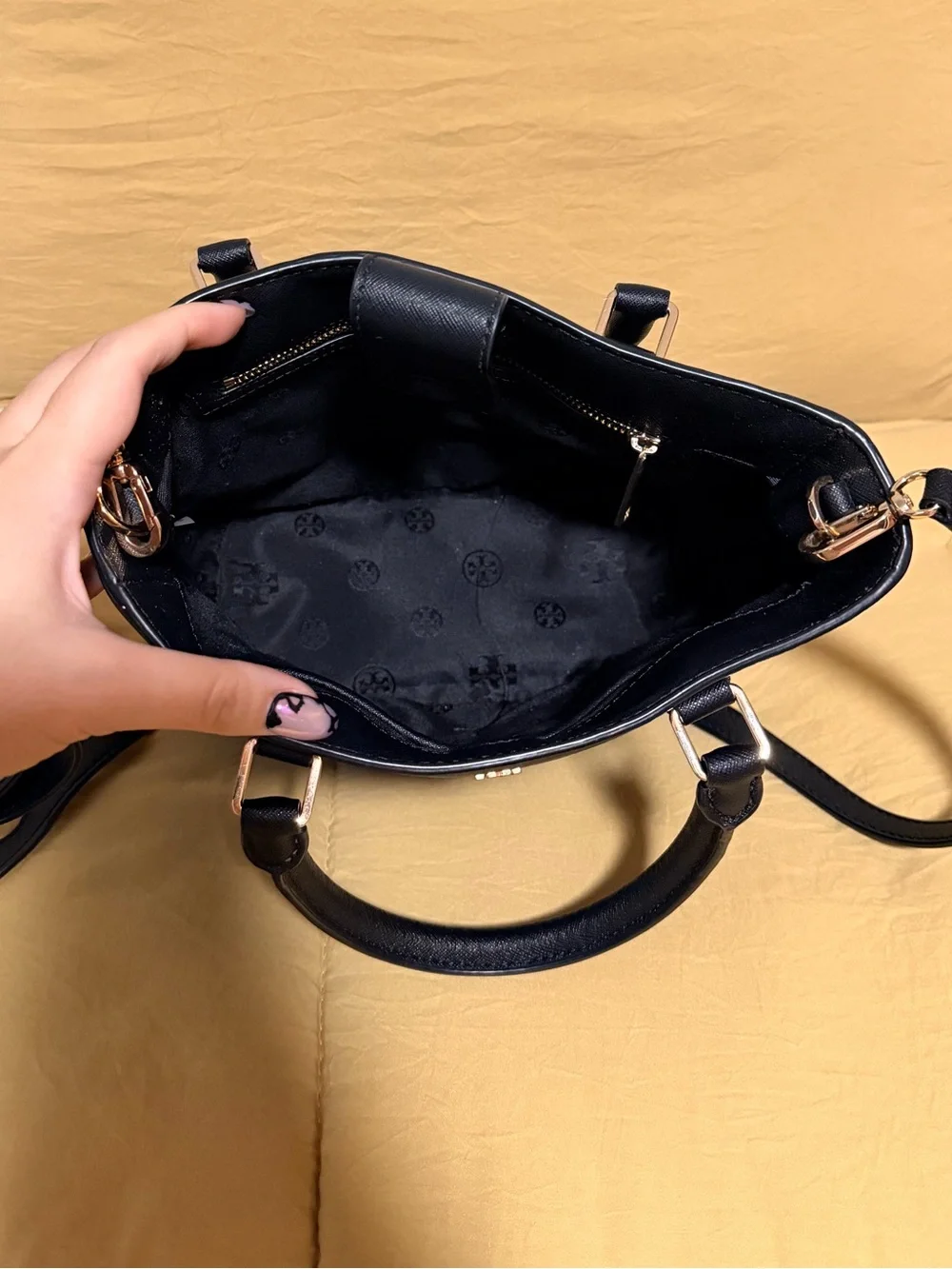 Tory Burch Black Saffiano Leather Satchel with Crossbody Strap